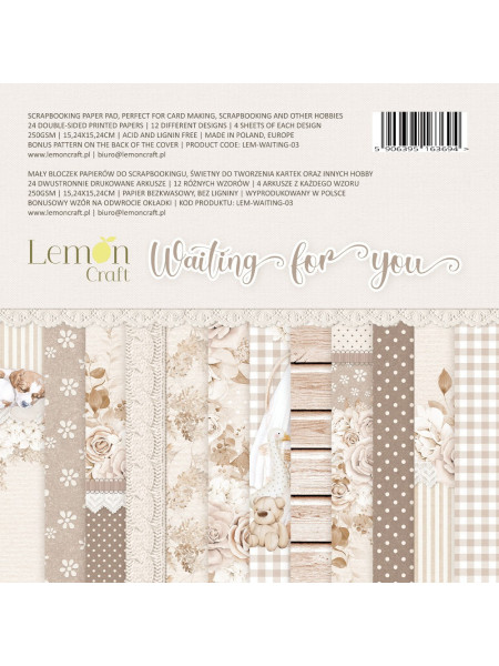 Waiting for you - Bloczek papierów do scrapbookingu 15x15cm (6' x 6')- Lemoncraft